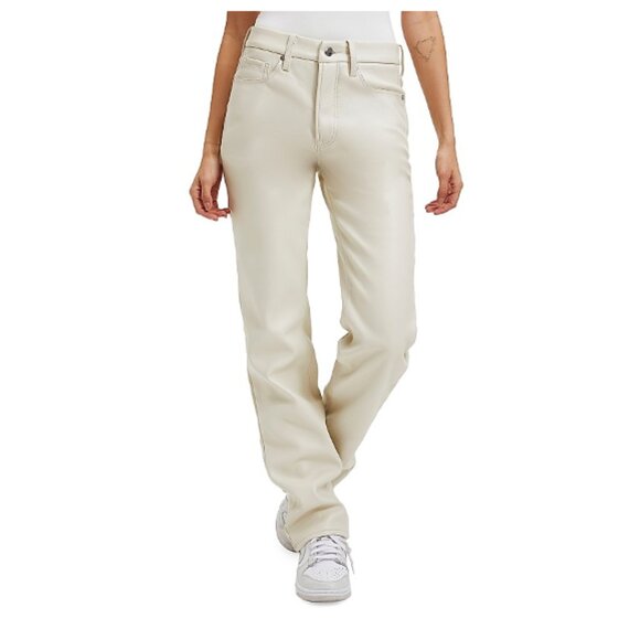 Good American Better Than Leather Faux Leather Good Icon Pants Bone001 Cream 12 - Picture 3 of 16